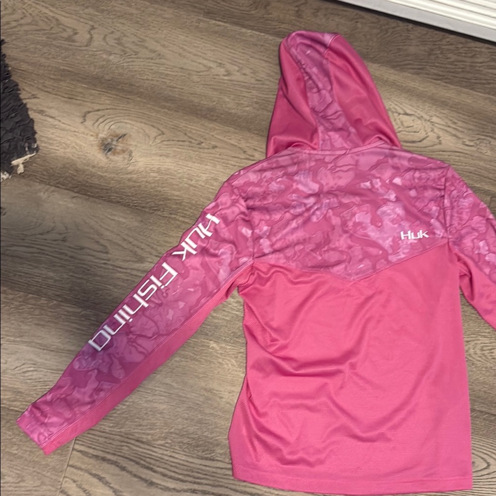 Huk Women's Hoodie Long Sleeve Tee - Pink Camo - Picture 4 of 5